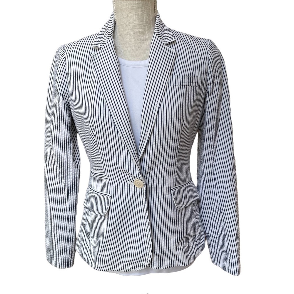 J. Crew Seersucker Jacket Blue and White Stripe‎ Size: 2